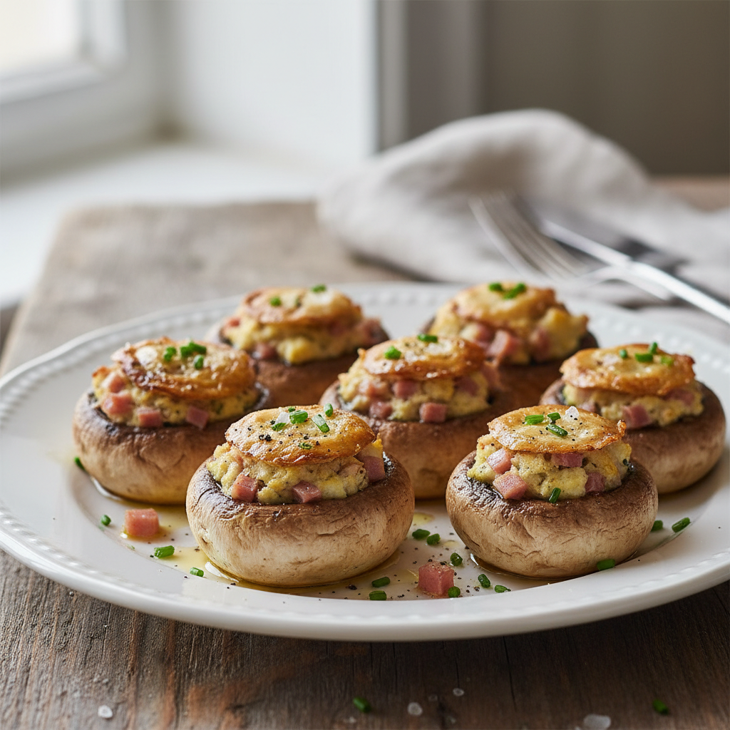 Champignons farcis au fromage frais et au jambon