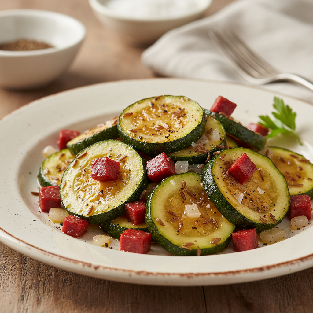 Courgettes sautées au cumin et au chorizo