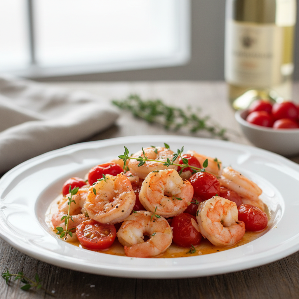 Crevettes et tomates sautées aux herbes