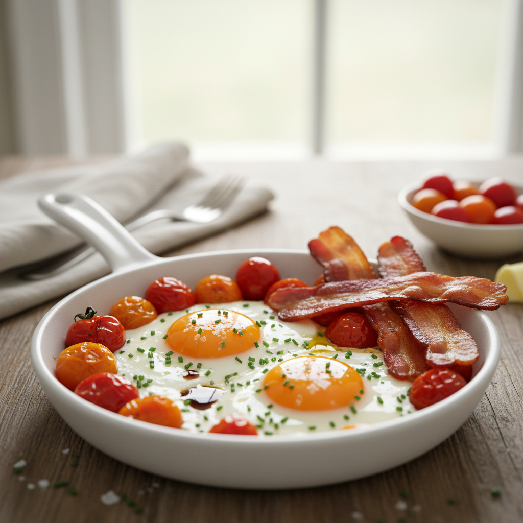 Oeufs au plat aux tomates cerises et au bacon