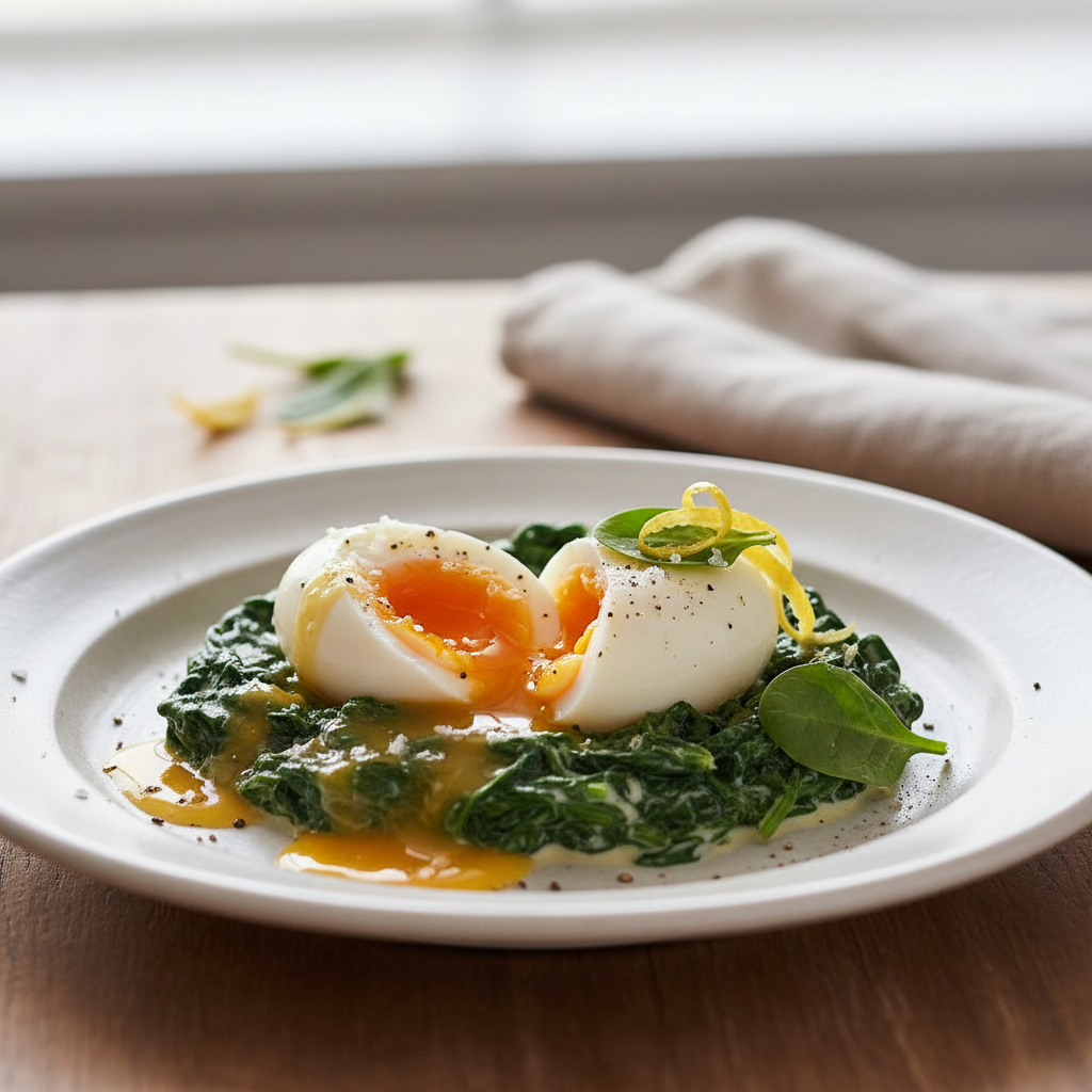 Oeufs mollets aux épinards
