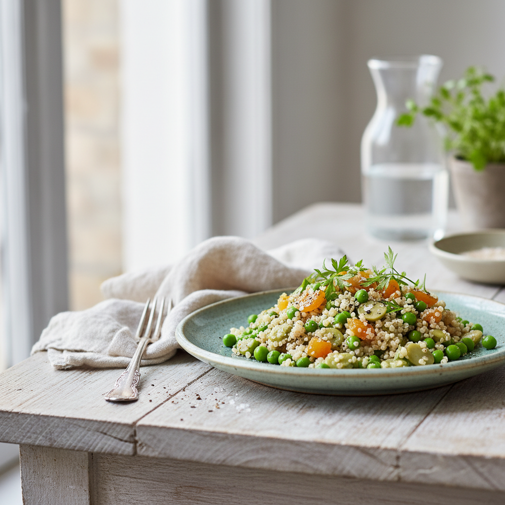 Salade de quinoa aux fèves et aux petits pois