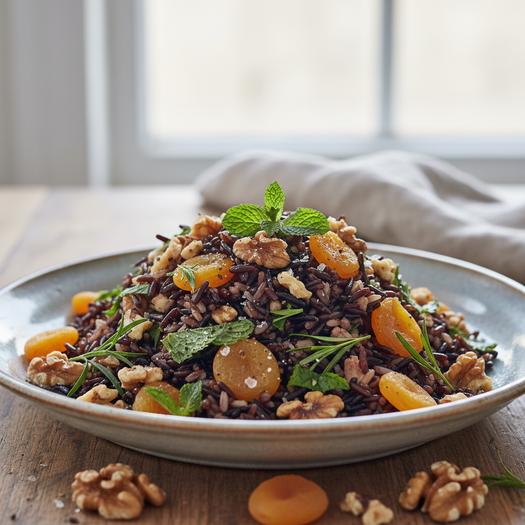 Salade de riz aux abricots secs et aux noix