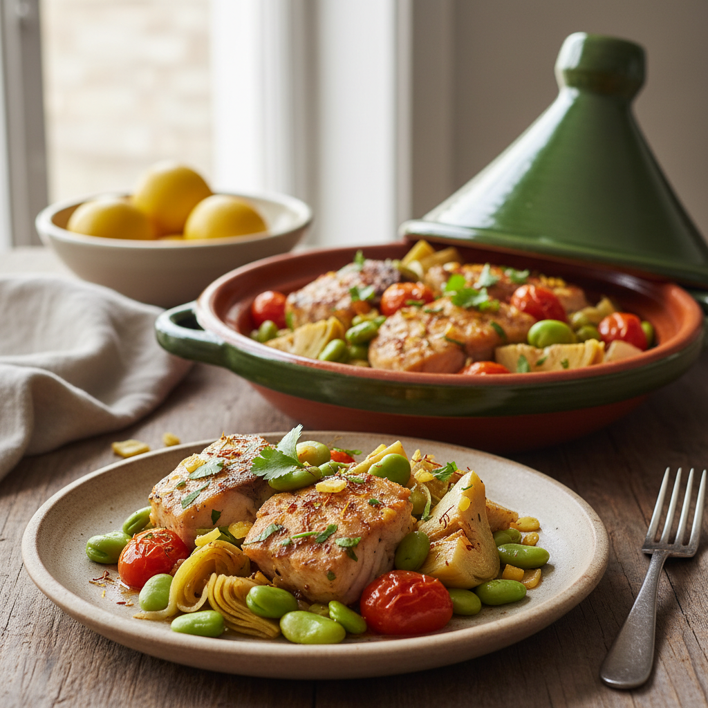 Tajine de lotte aux fèves