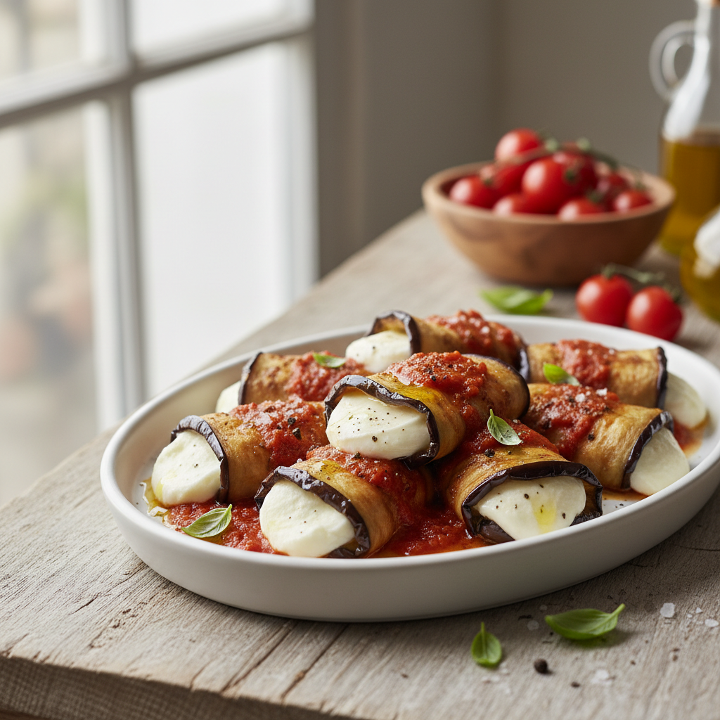 Rouleaux aubergine, mozza, sauce tomate Airfryer