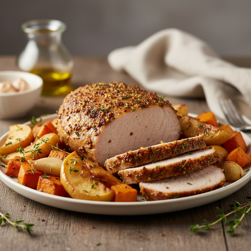 Rôti de porc au thym, à la patate douce et aux pommes Airfryer