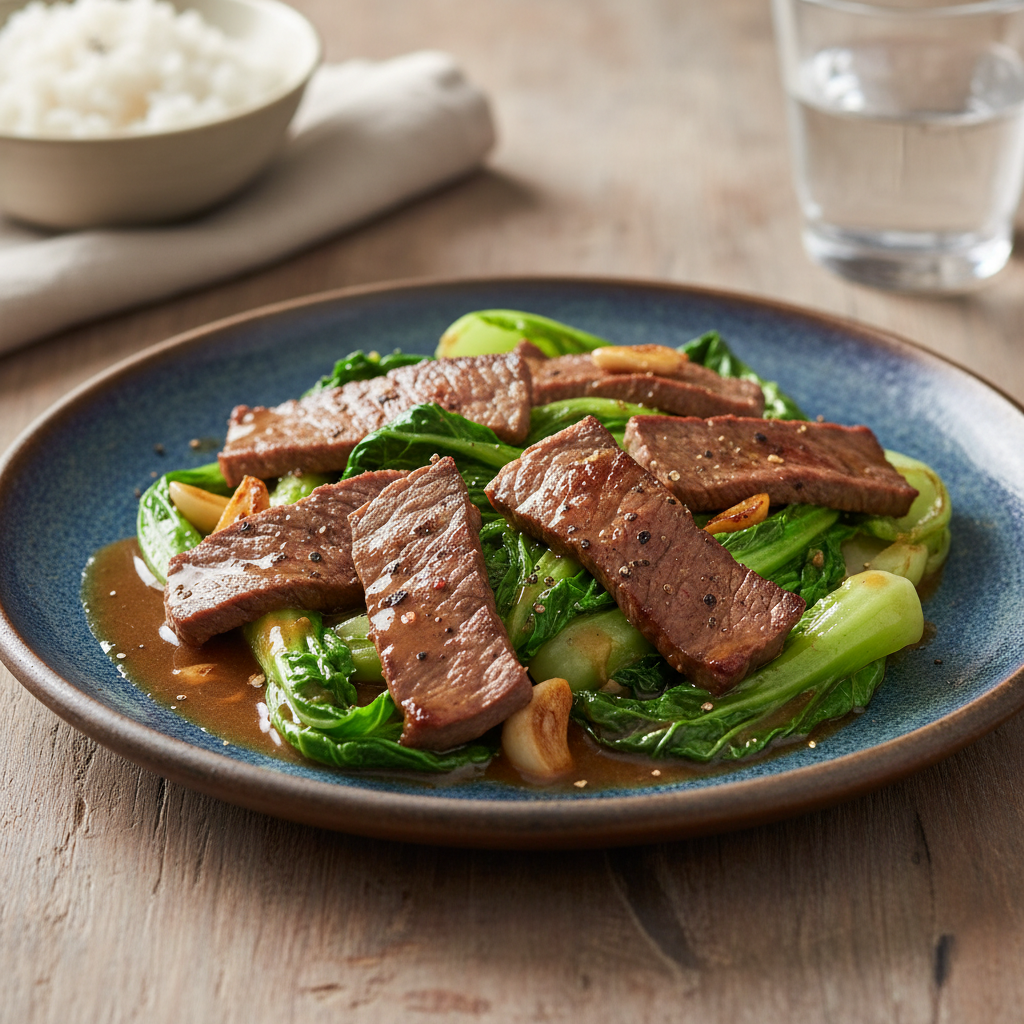 Sauté de boeuf aux brèdes chou de chine