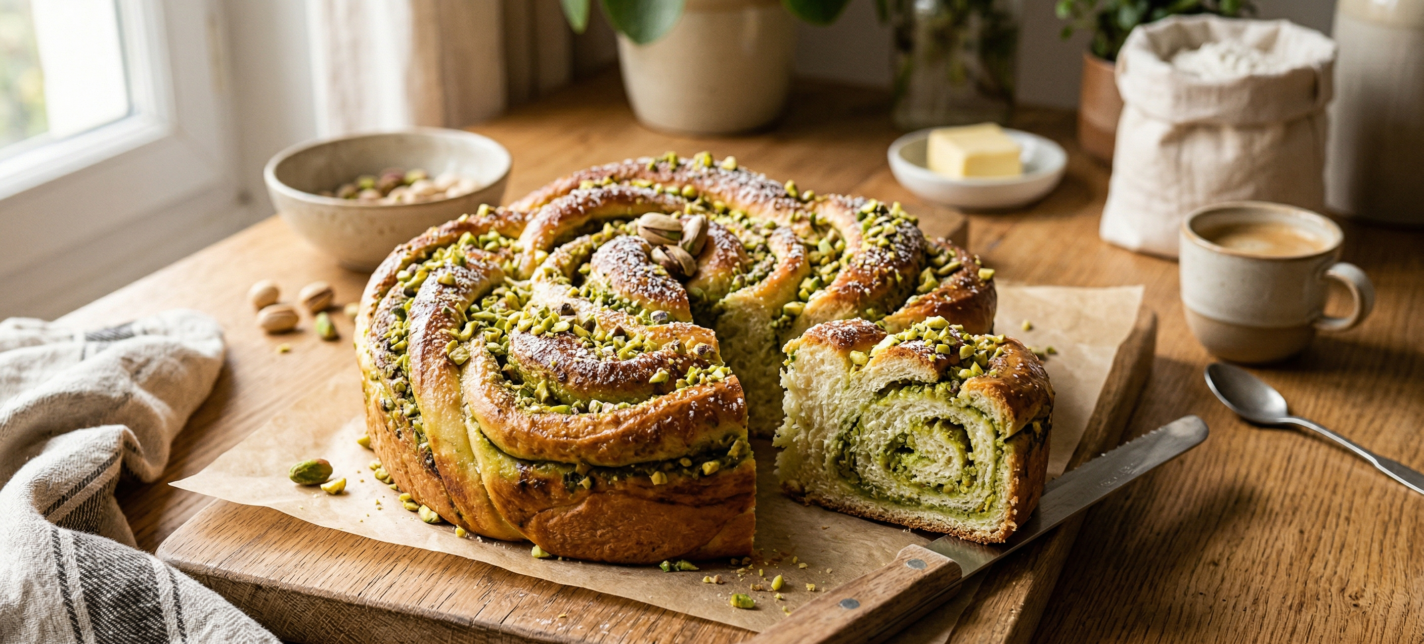 Brioche roulée à la pistache