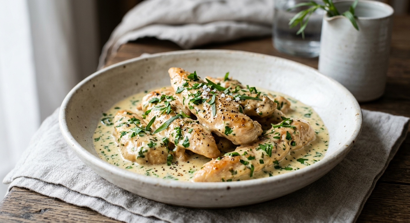 Aiguilettes de poulet persillees a la creme et estragon