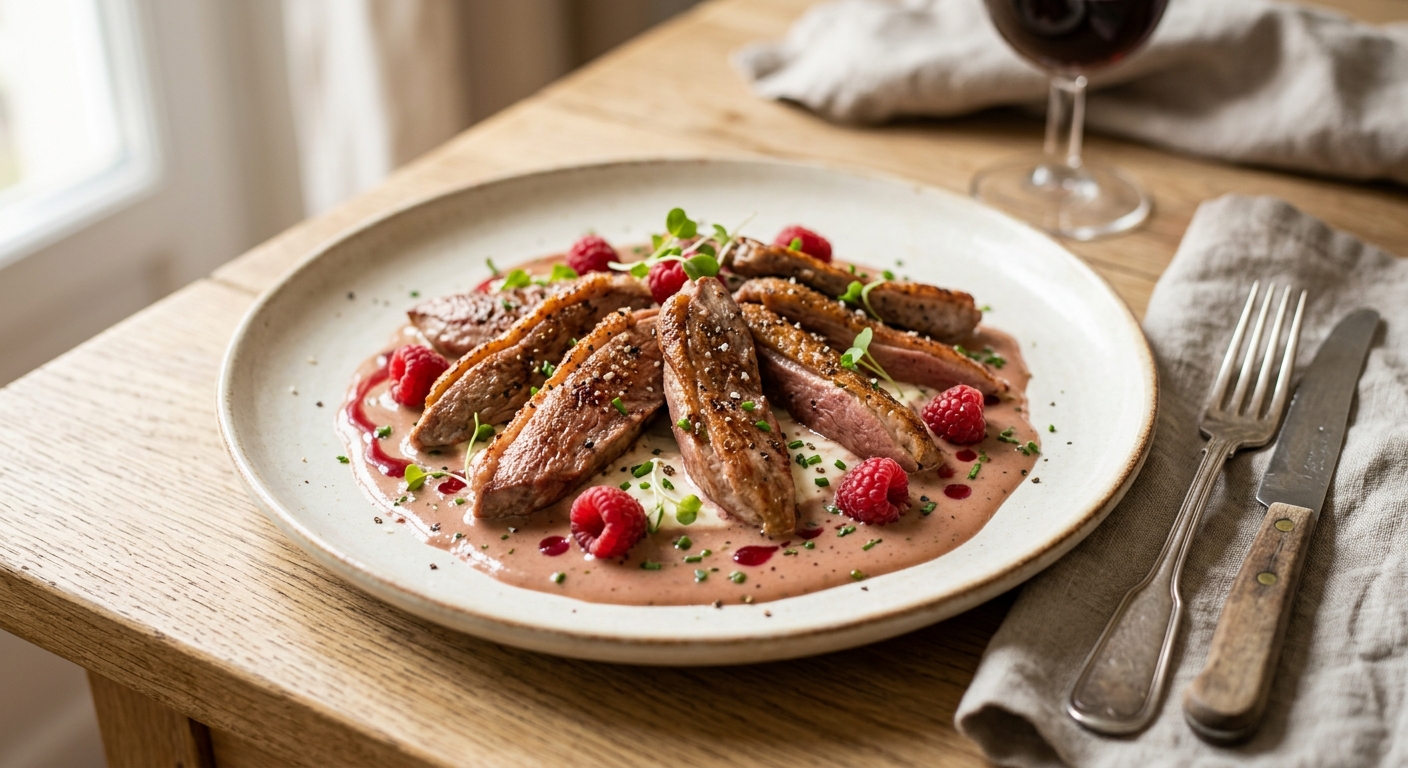 Aiguillettes de canard au vinaigre de framboise