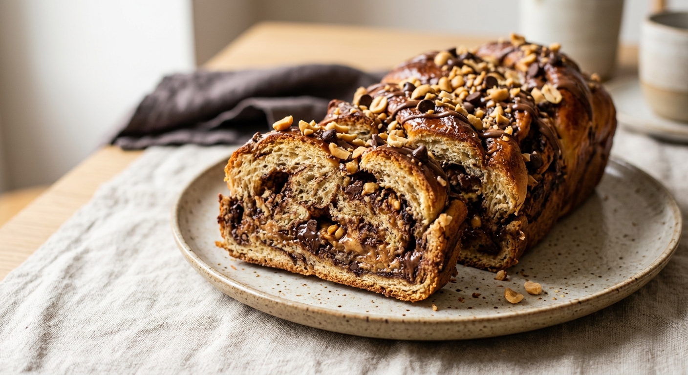 Babka vegan au beurre de cacahuètes et chocolat