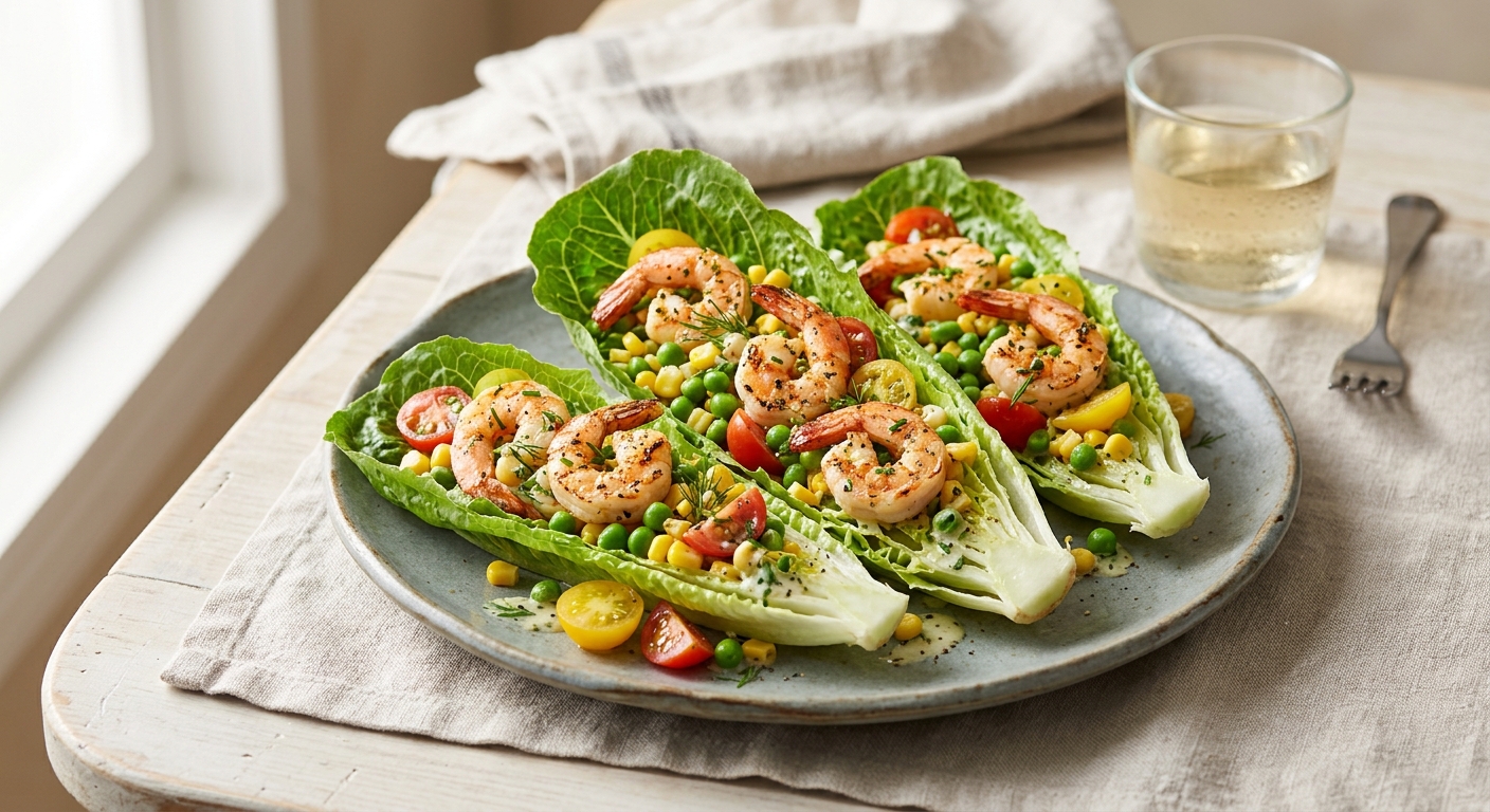 Barquettes de romaine garnies aux crevettes