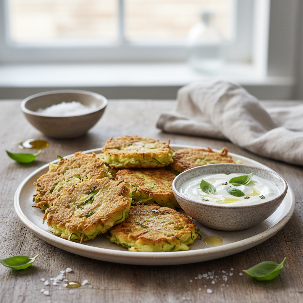 Beignets de courgettes, sauce au yaourt