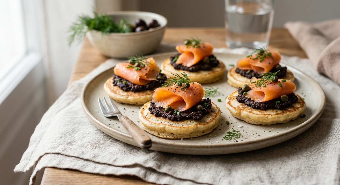 Blinis aux olives et saumon - recette traditionnelle à la levure de boulanger