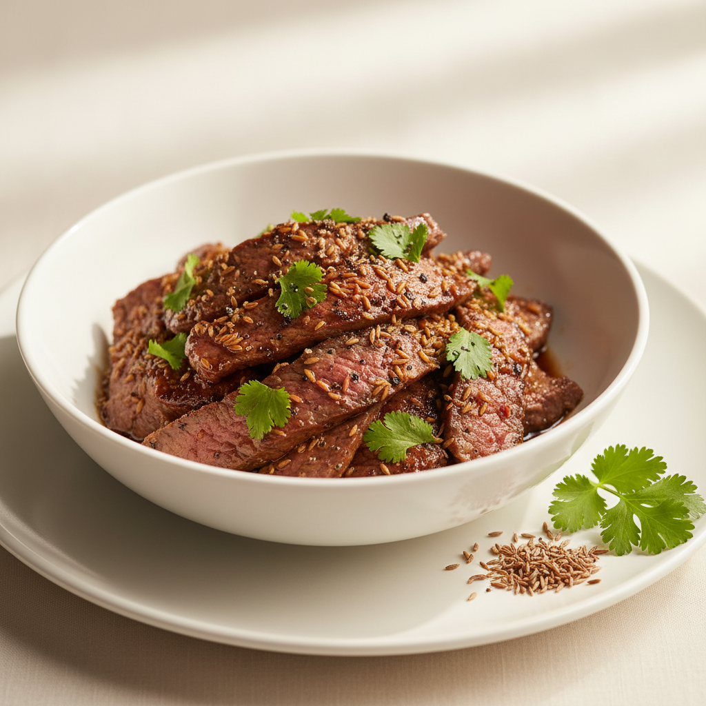 Boeuf sauté au cumin et coriandre