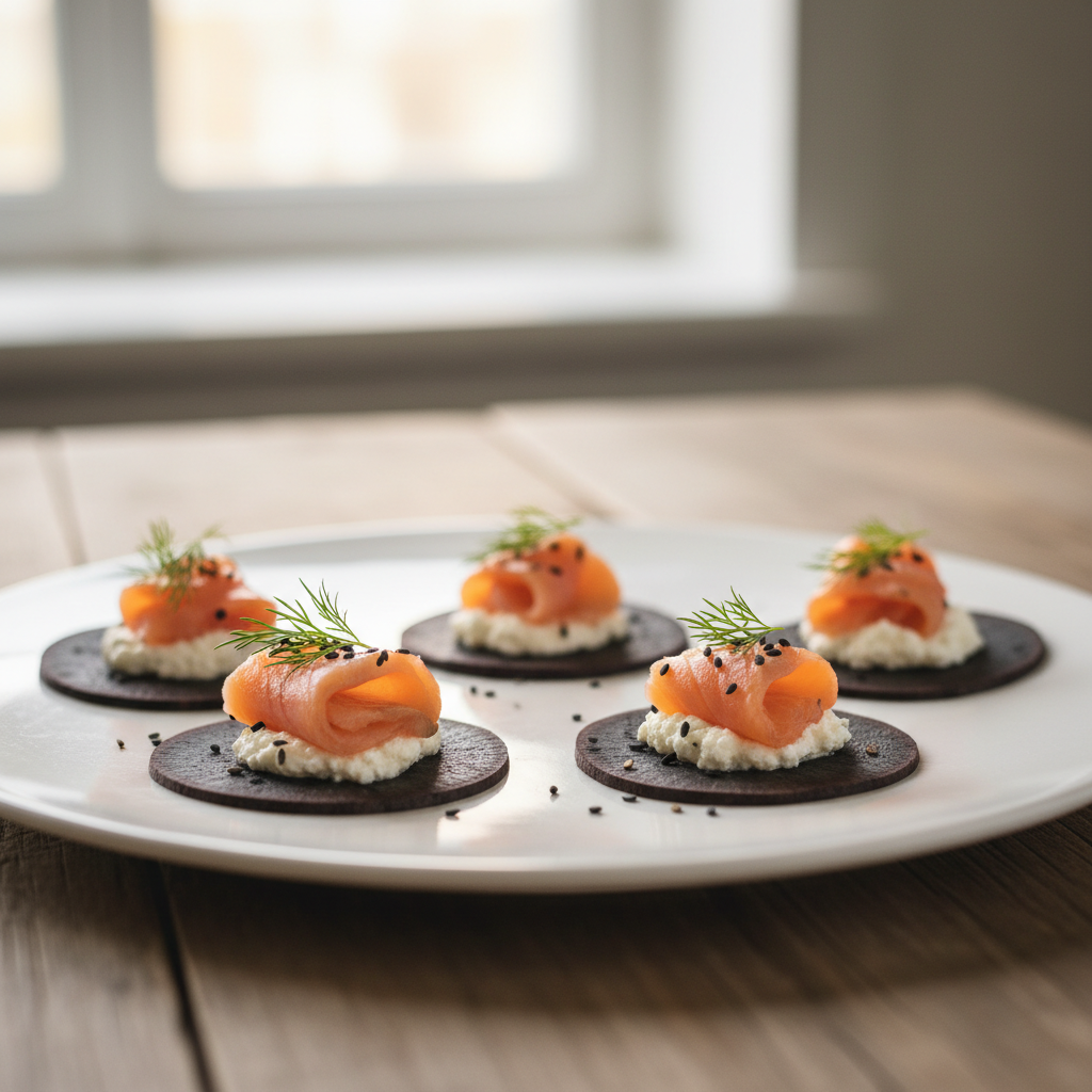Bouchées de radis noir au saumon & chèvre frais