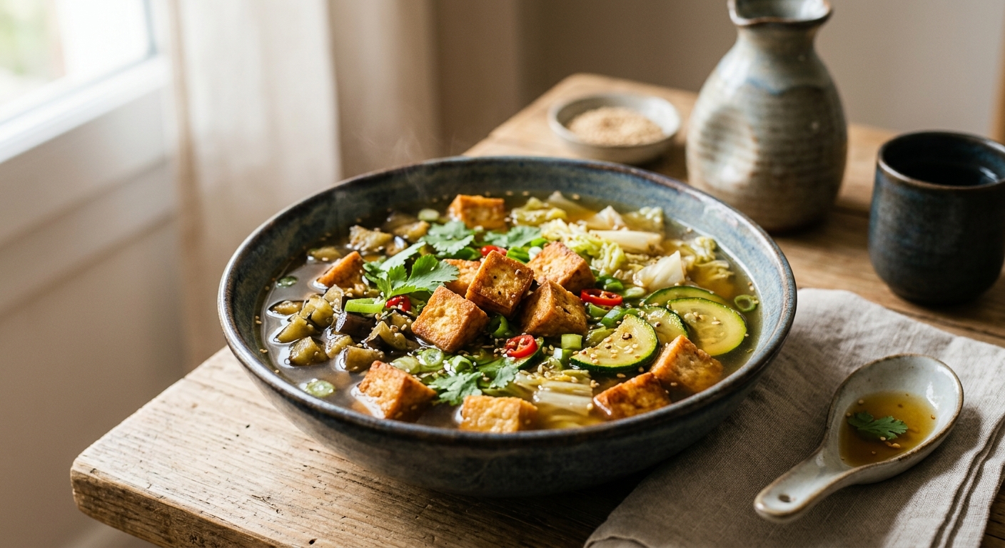 Bouillon aux légumes et au tofu