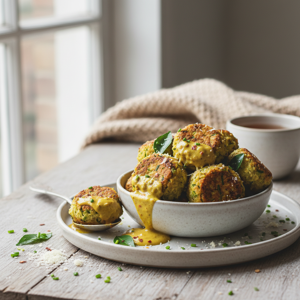 Boulettes de courgette, sauce au curry