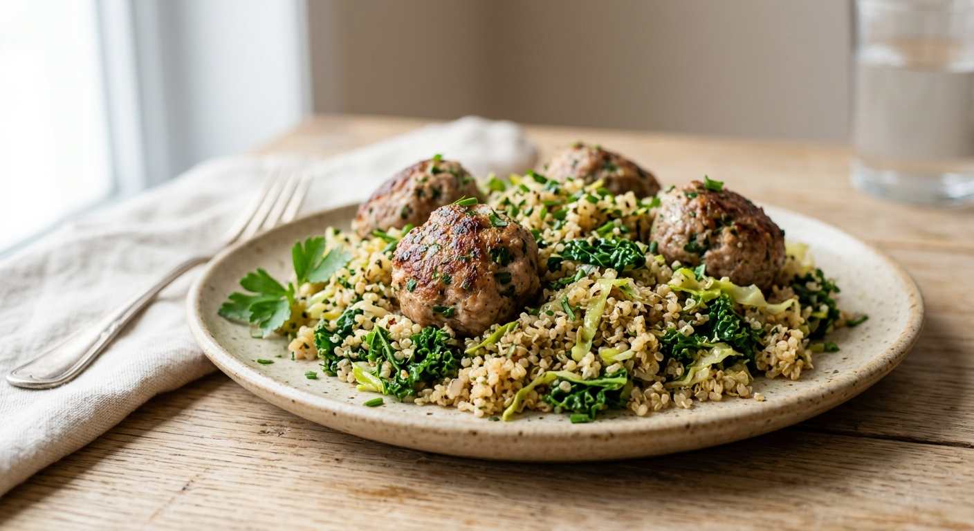 Boulettes de porc au chou et quinoa