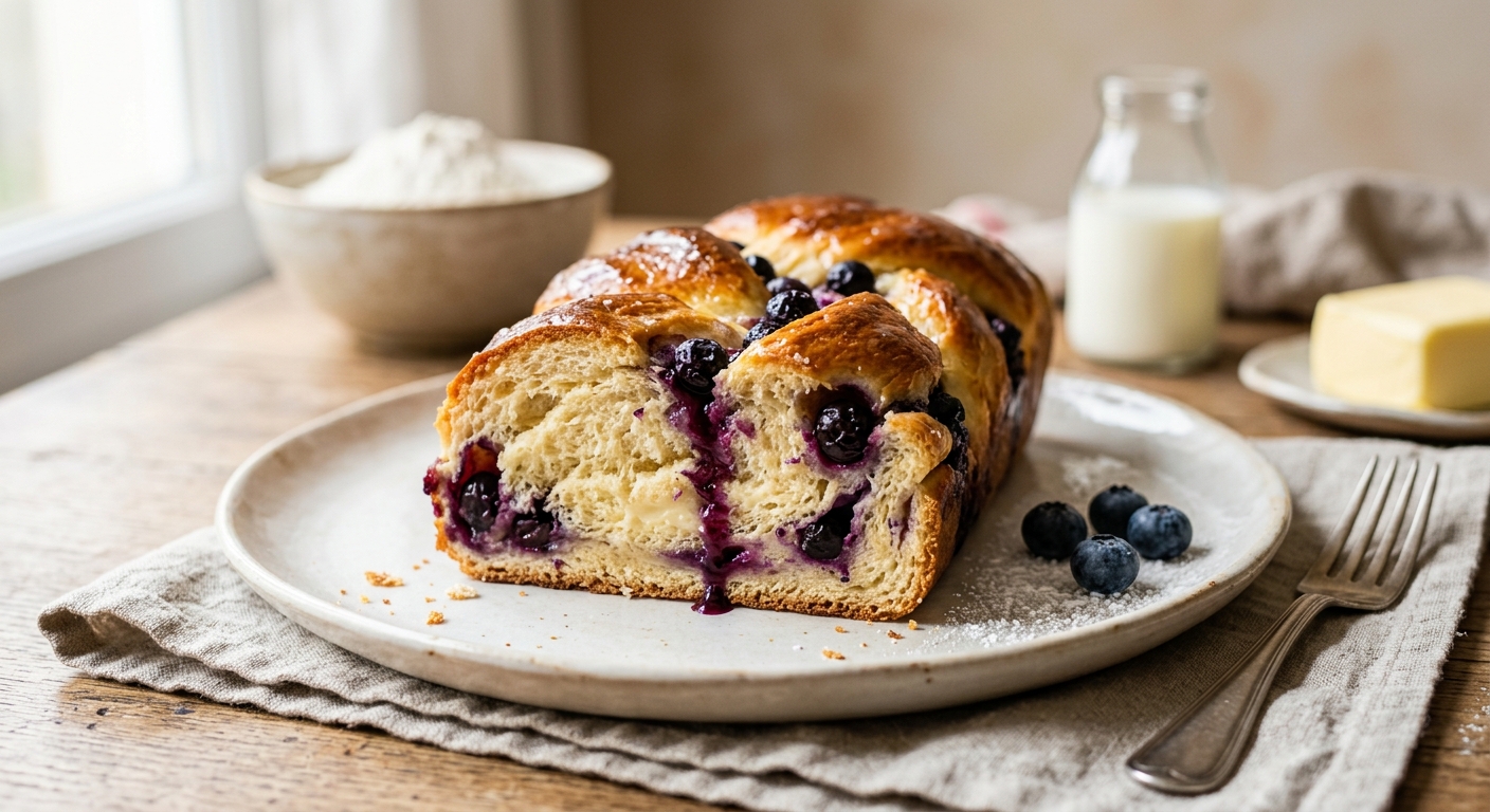 Brioche tressée aux myrtilles