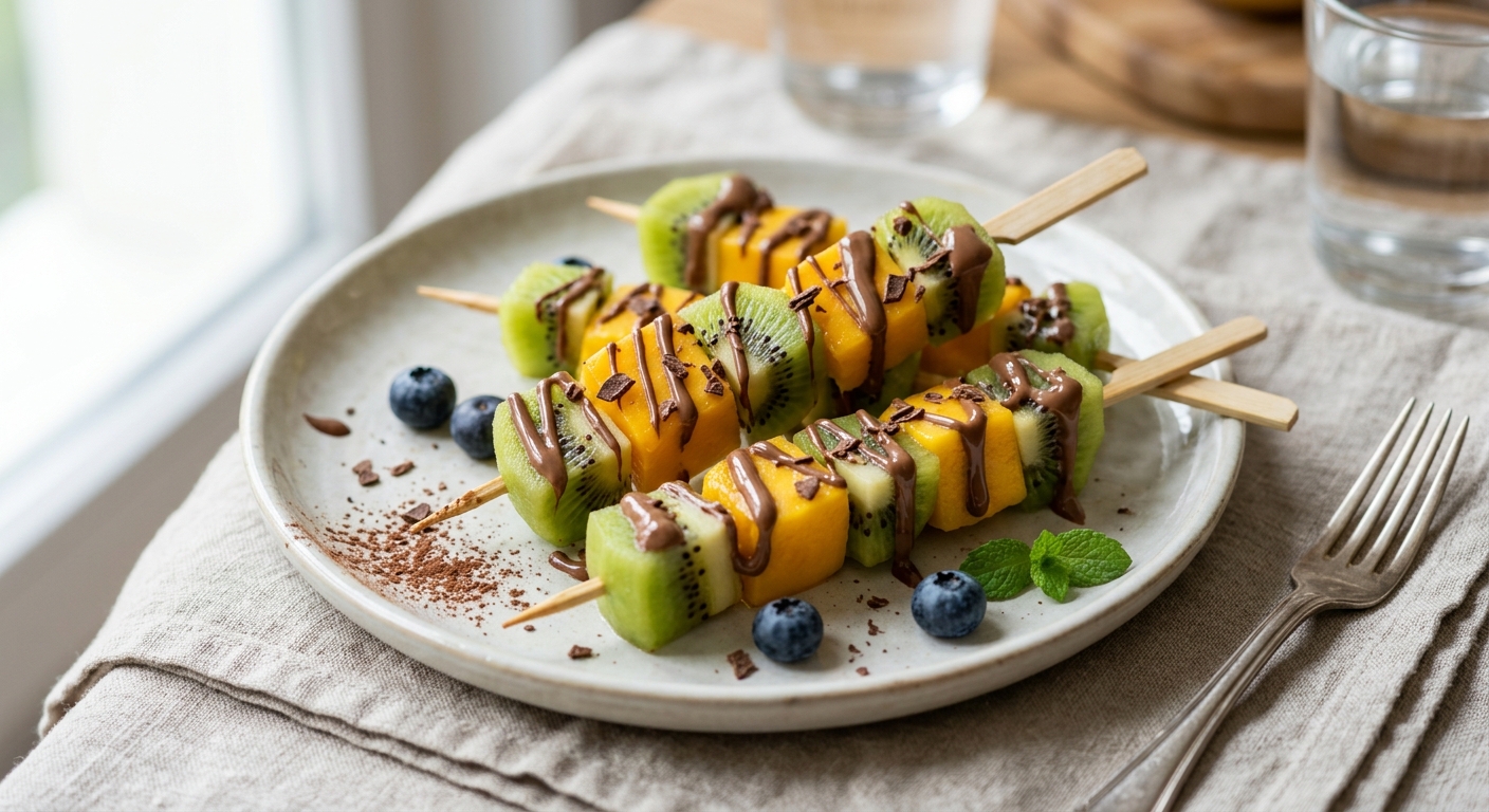 Brochettes de fruits et chocolat