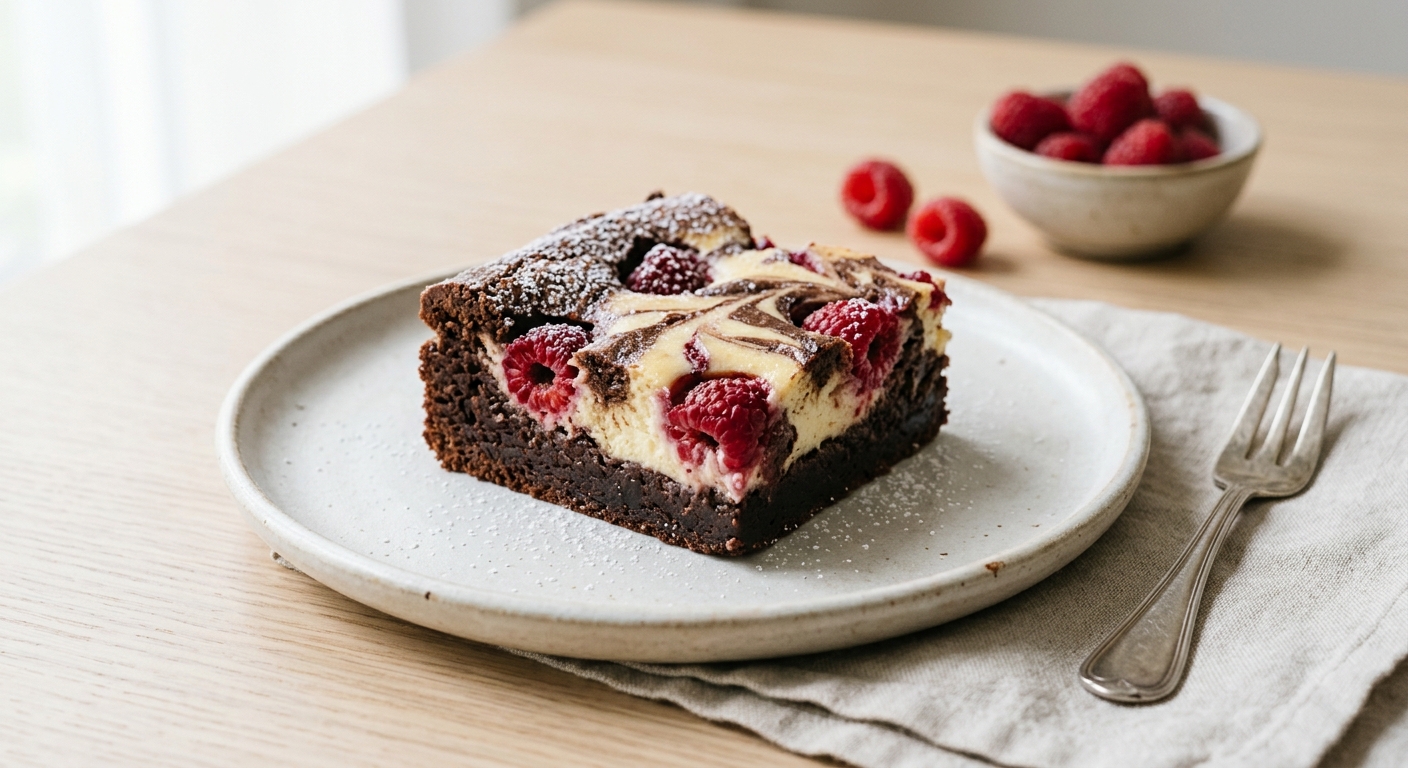 Brownie marbré cheesecake framboises