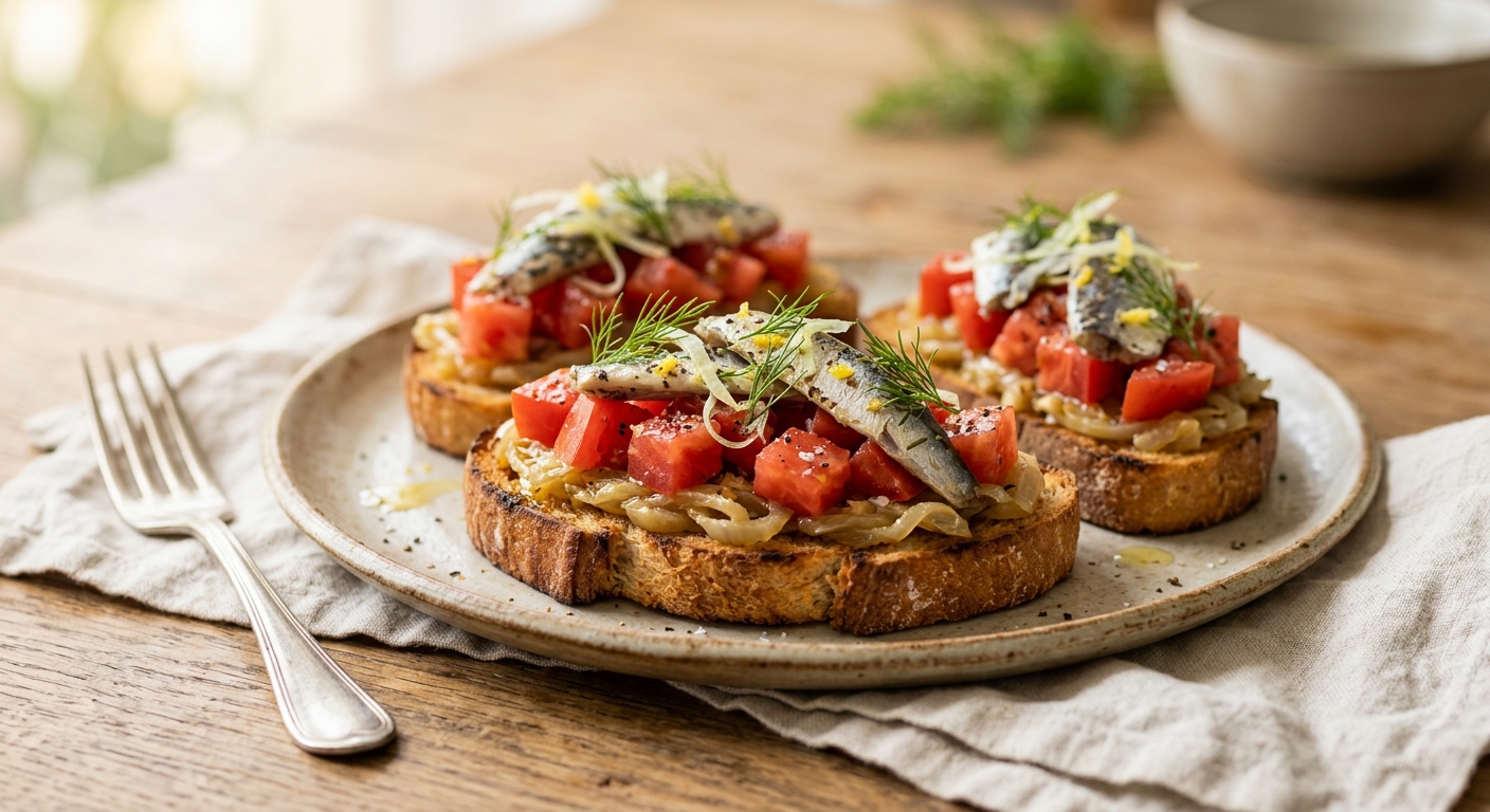 Bruschetta de tomates fraîches et sardines anisées
