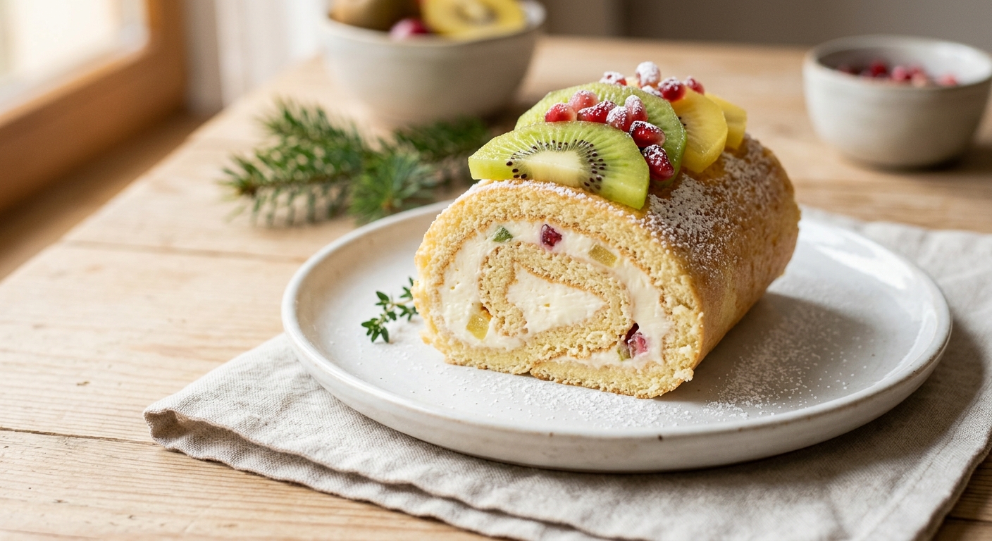 Bûche de Noël légère au fromage blanc et fruits d'hiver