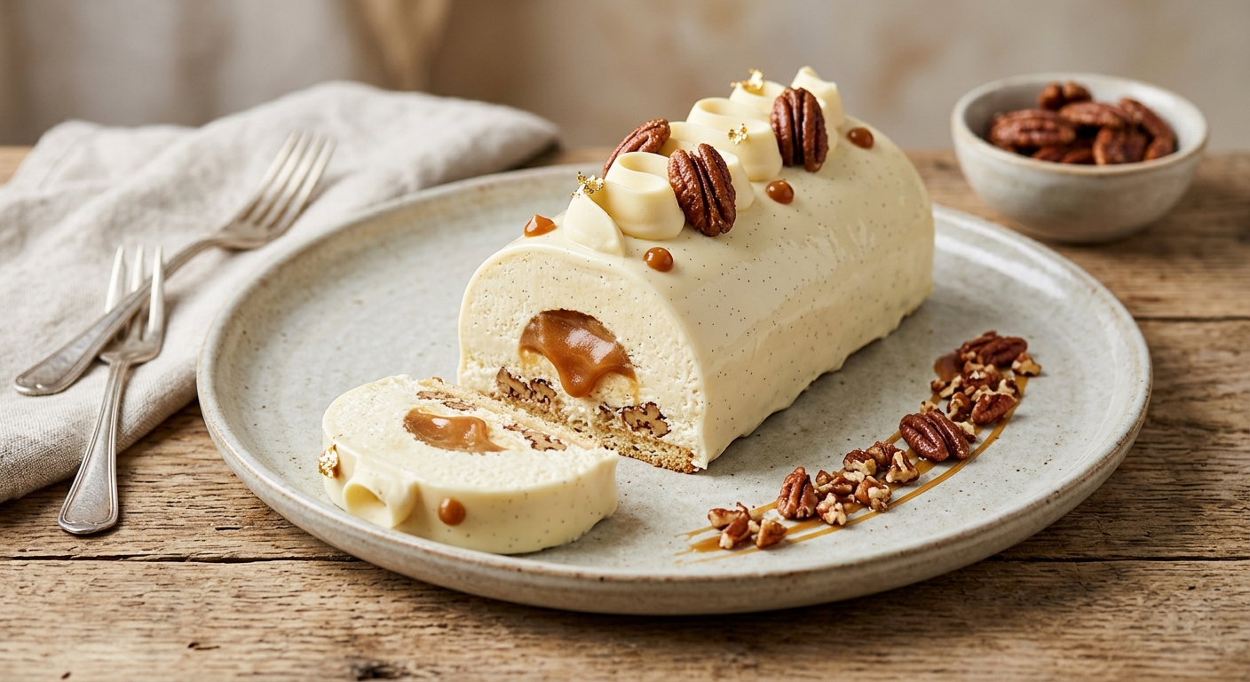 Bûche Vanille Caramel Noix de Pécan
