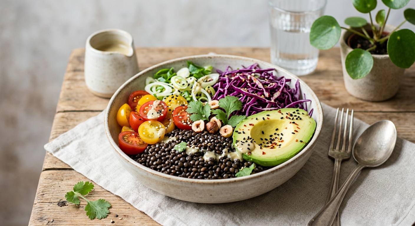 Buddha bowl végétarien aux lentilles beluga