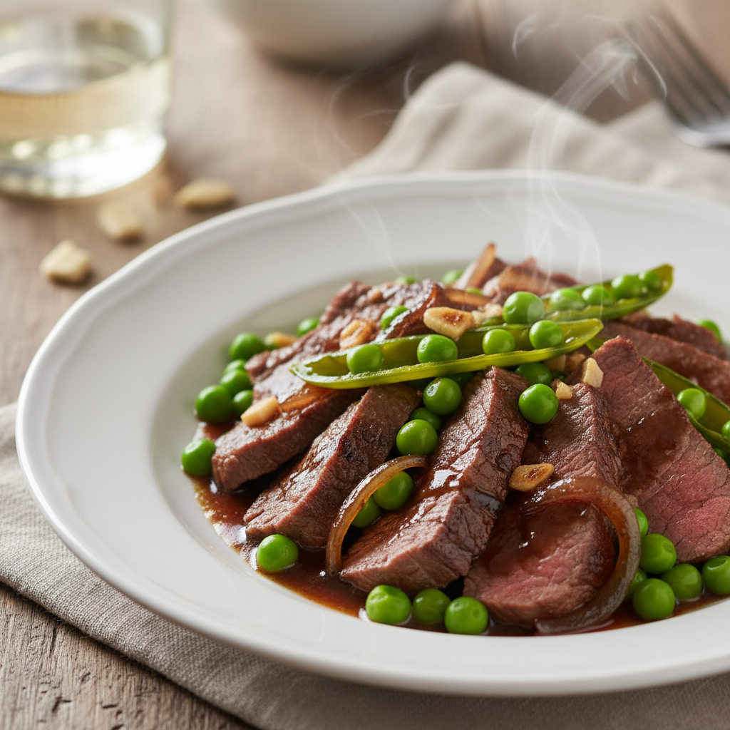 Boeuf aux petits pois et sauce de soja noir