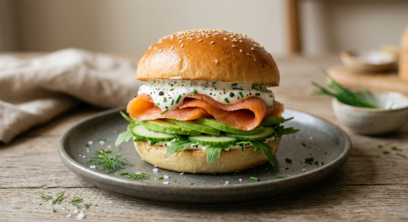Burger au saumon fumé - crème de ciboulette