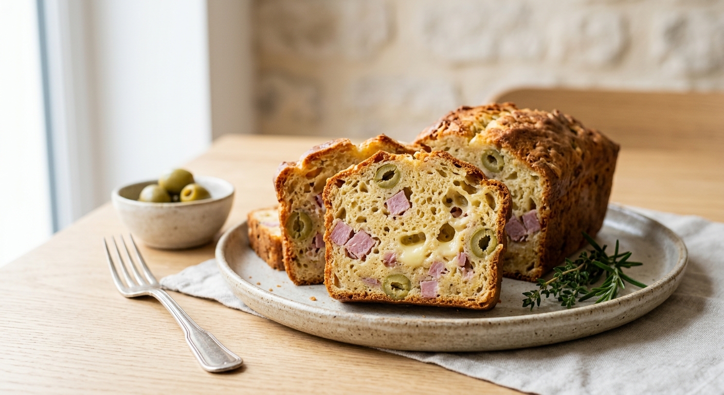 Cake au jambon, gruyère et olives