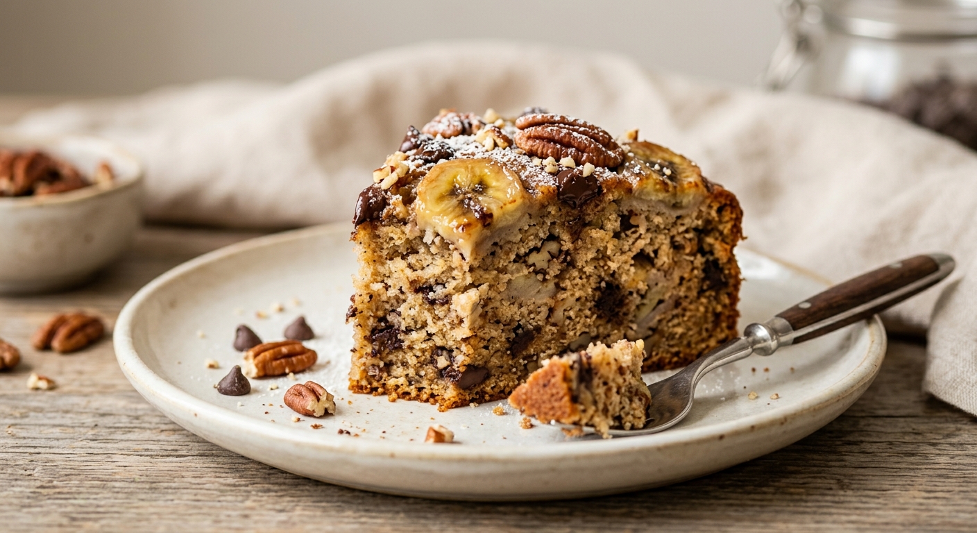 Cake bananes, noix de pécan, pépites de chocolat