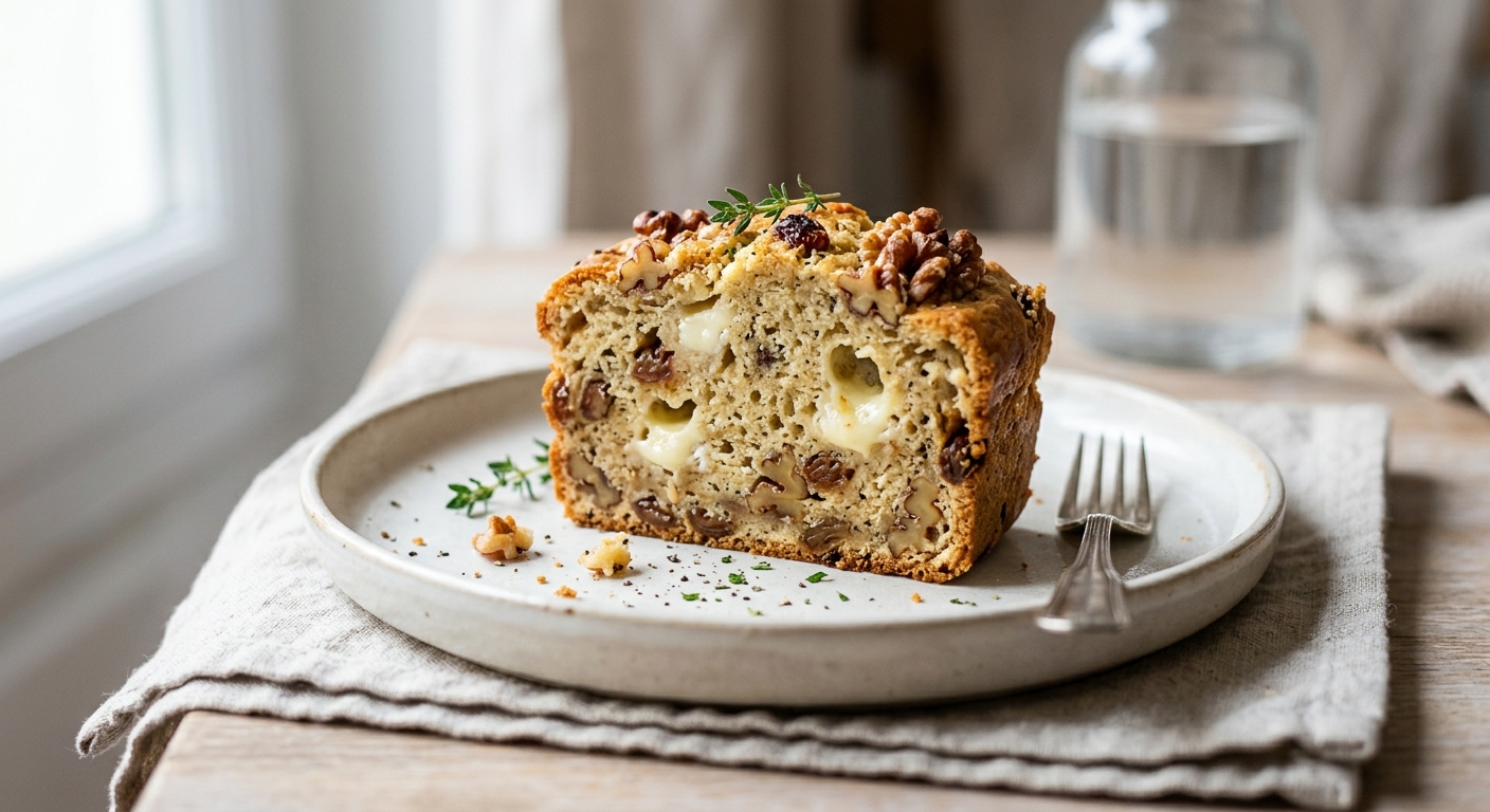 Cake chèvre, noix et raisins secs