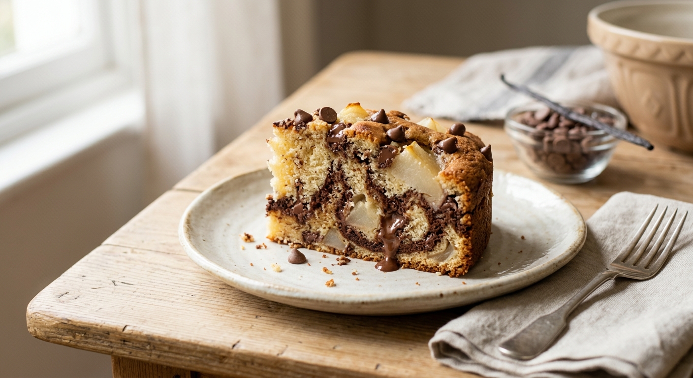 Cake marbré vanille poire et pépites de chocolat au lait