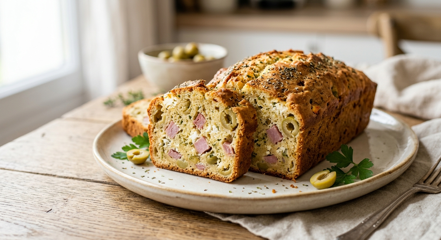 Cake salé au jambon, olives et fromage de brebis