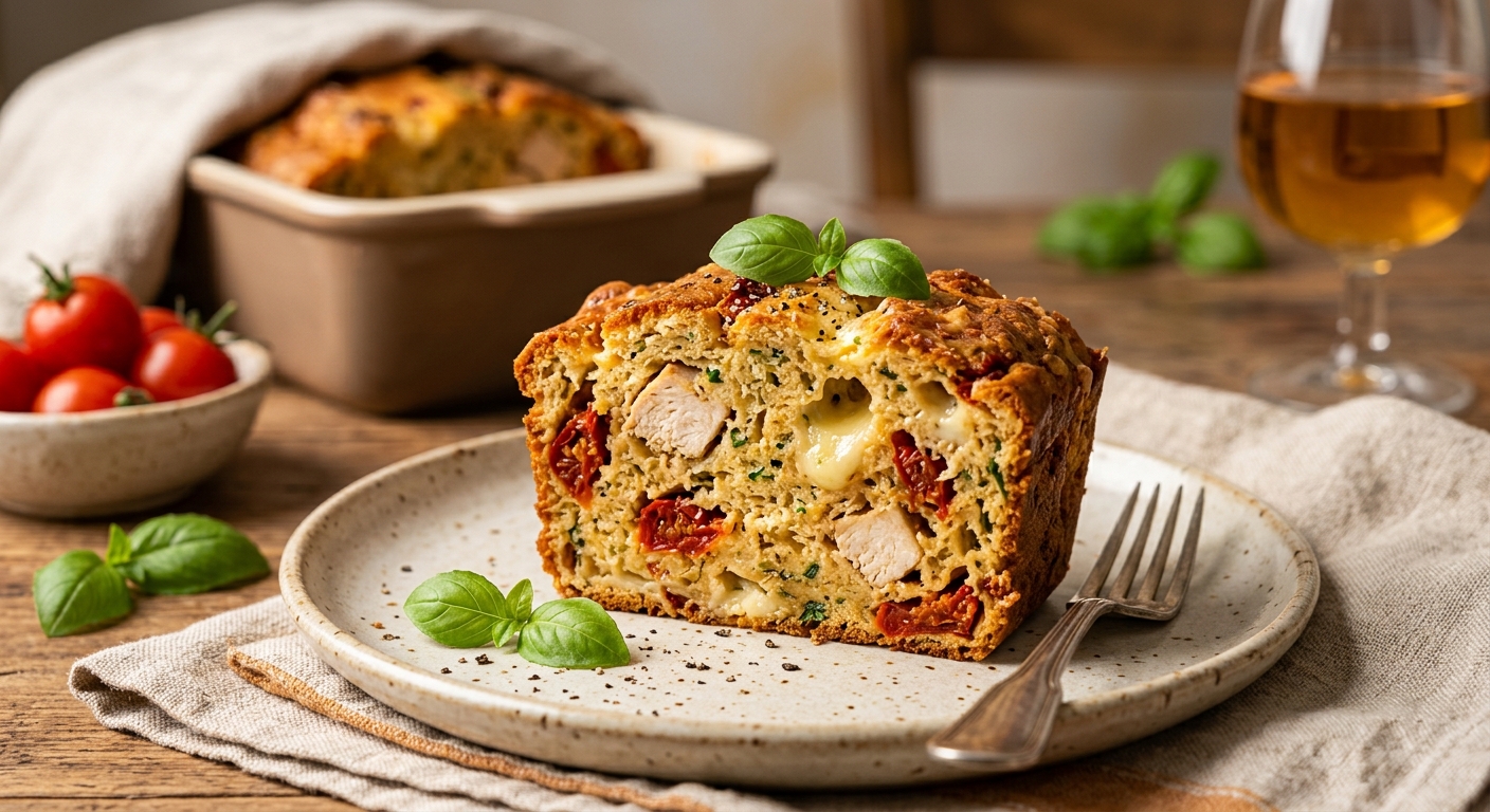 Cake tomates séchées et poulet rôti