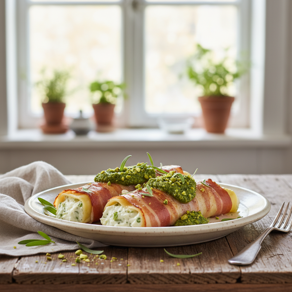 Cannellonis de ricotta au pistou d'estragon