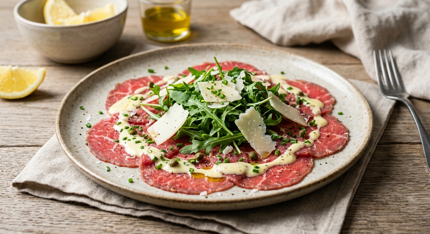 Carpaccio de boeuf, roquette et parmesan