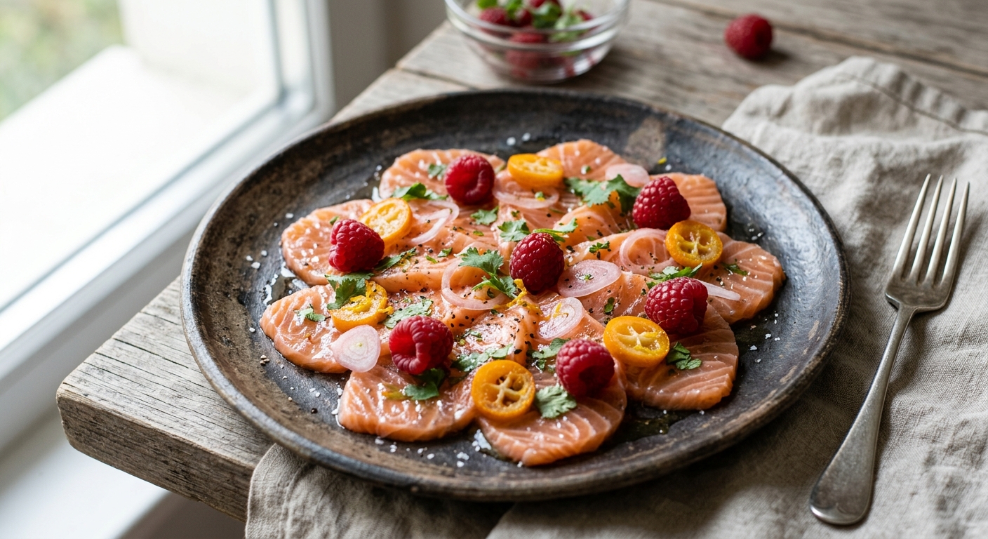 Carpaccio de saumon framboises