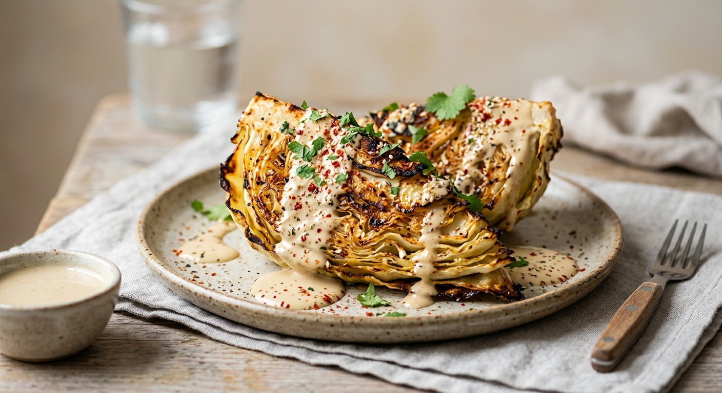 Chou rôti au four et sauce tahini