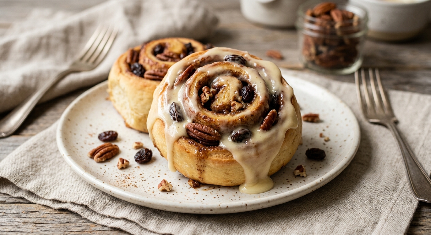 Cinnamon rolls à la cannelle, noix de pécan et raisins