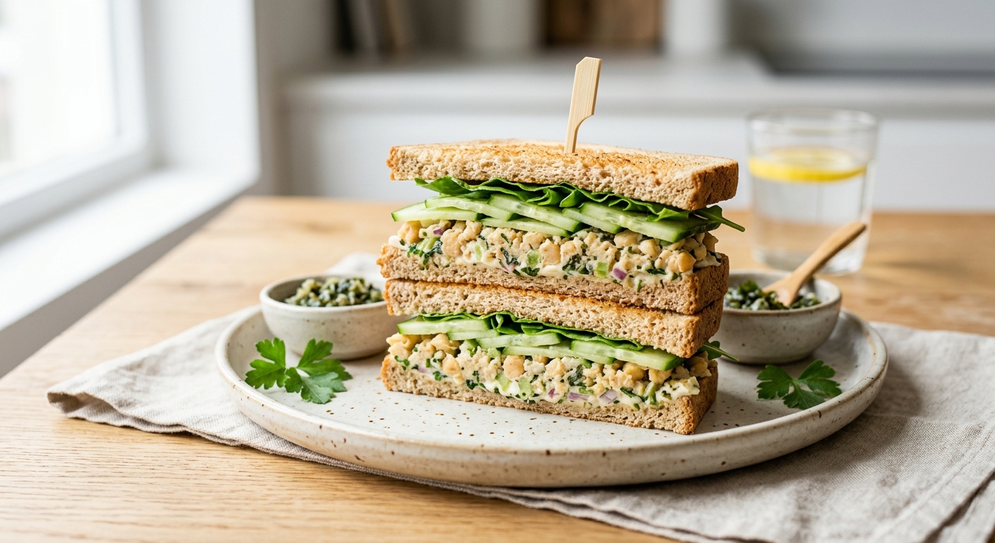 Club-sandwich au concombre et faux thon - recette vegan