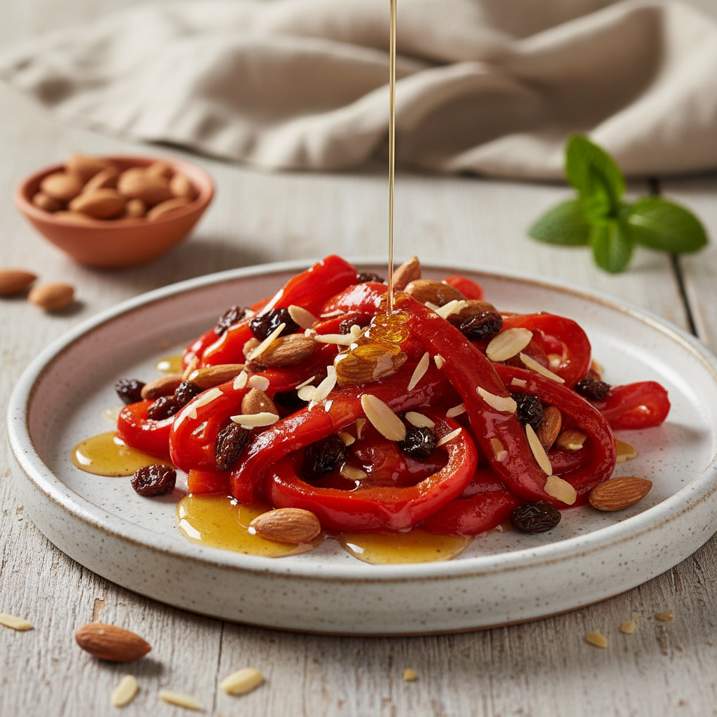 Confit de poivrons aux amandes et au miel de Sicile