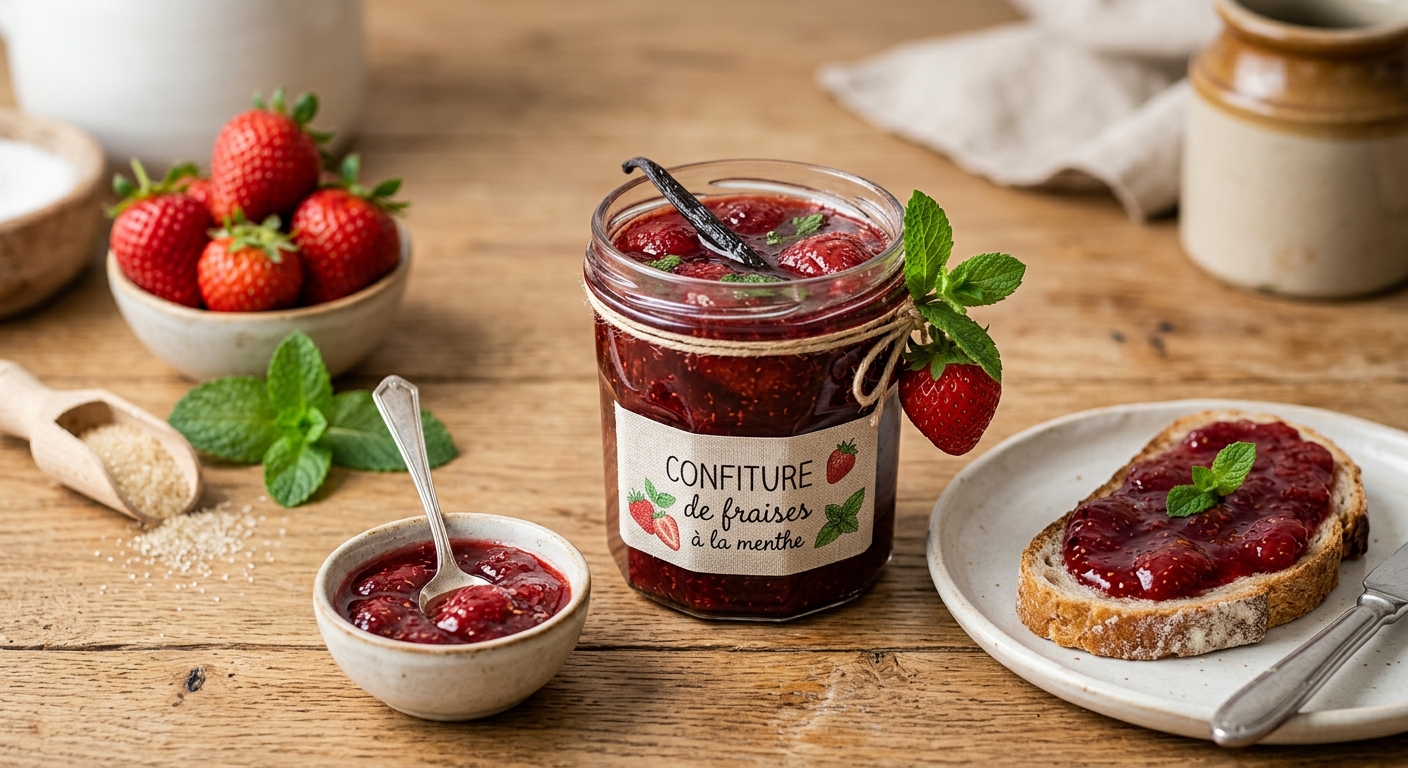 Confiture de fraises à la menthe