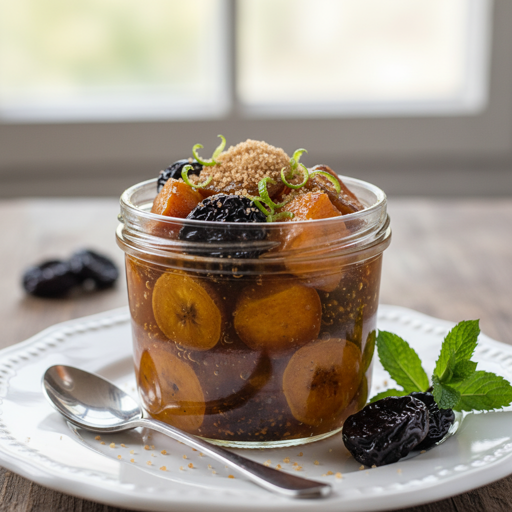 Confiture de patates douces aux bananes plantain & aux pruneaux