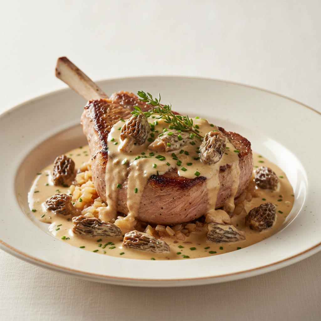 Côte de veau à la crème de morilles