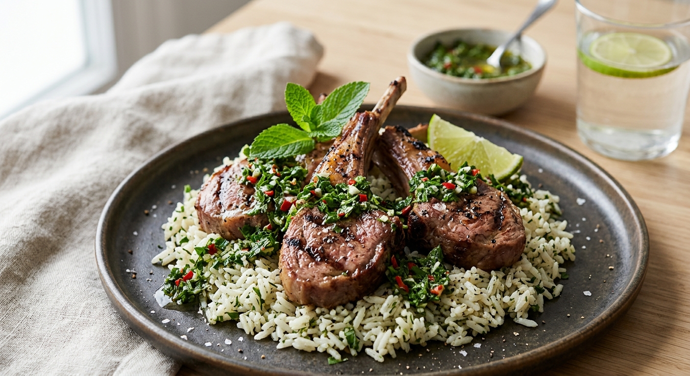 Côtelettes d'agneau & sauce chimichurri