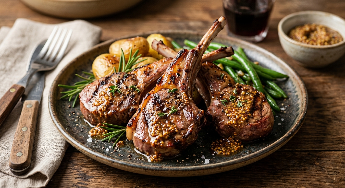 Côtelettes d'agneau grillées aux épices cajun, sauce au beurre a l'ail